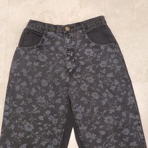 VTG Manisha Womens High Waist 27" Black Flower Denim Mom Jeans Size 9
